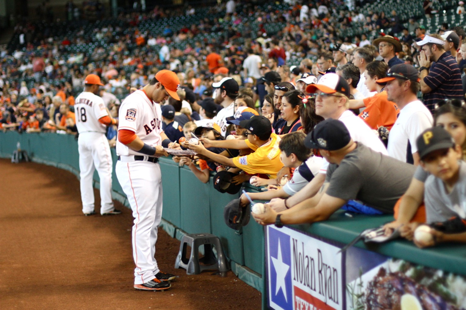 Houston Astros mascot Orbit promotes his birthday during BP 