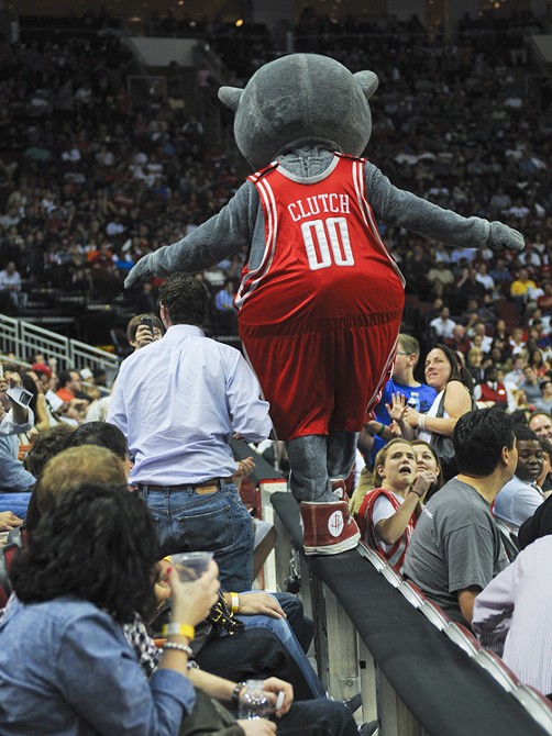 May 31, 2015: Houston Rockets mascot Clutch celebrates Houston