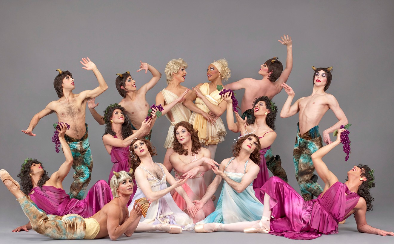 The all-male Les Ballets Trockadero de Monte Carlo returns to Houston for another night of gleefully funny grand ballet with hilarious parodies of classical and contemporary dance. Shown are artists of Les Ballets Trockadero de Monte Carlo.