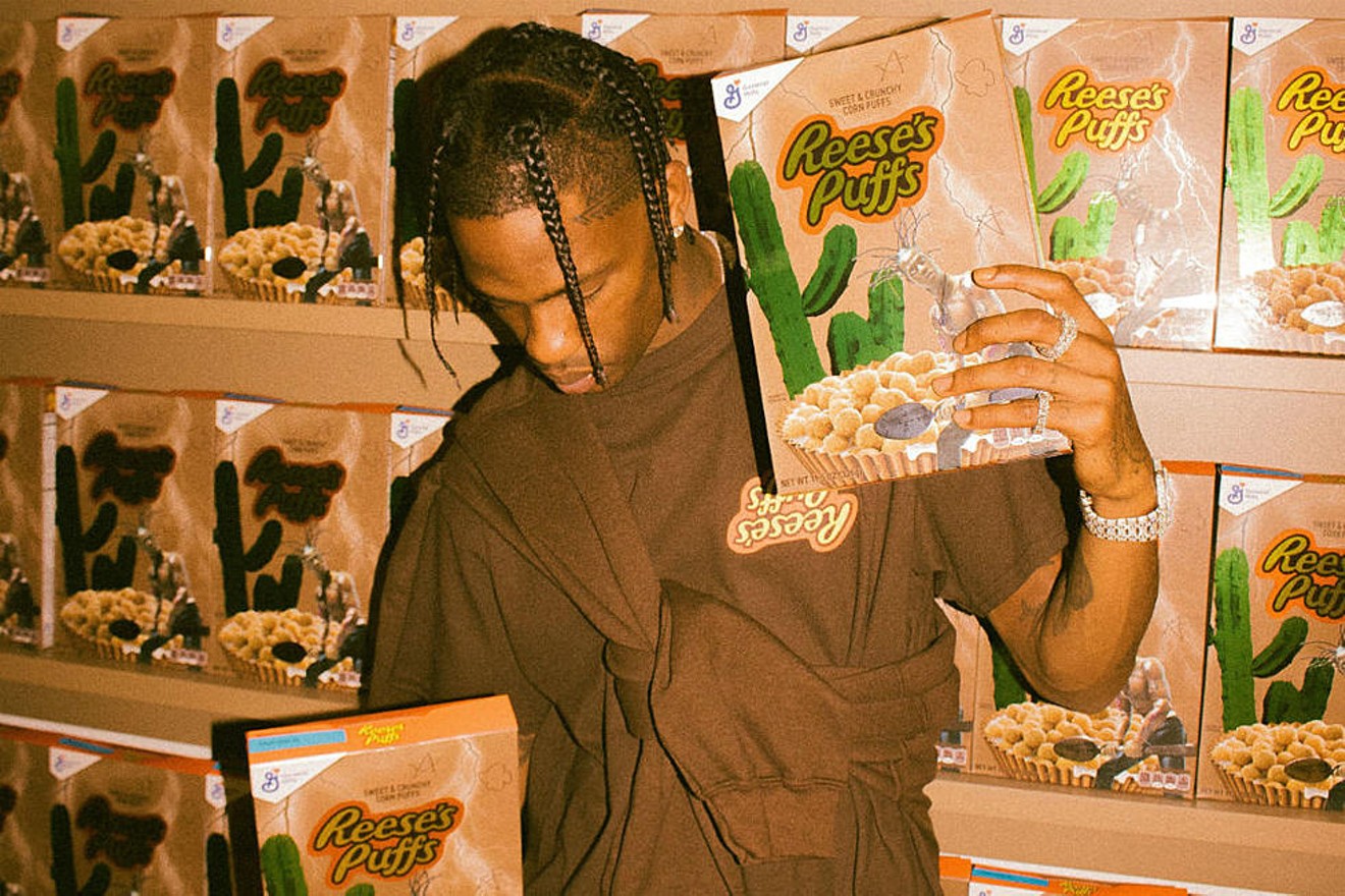 Travis Scott with his is Resse's Puff cereal.