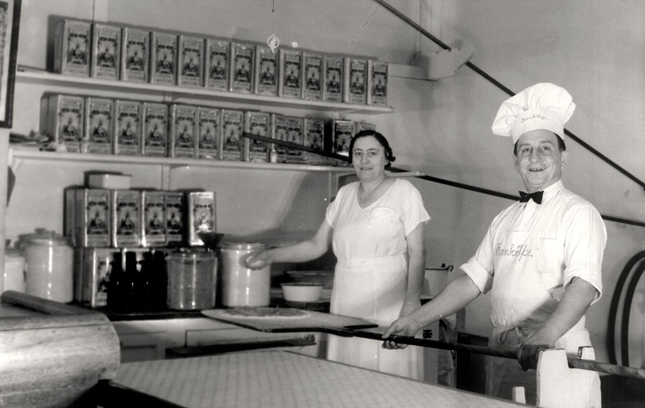 Filomena and Frank Pepe in the kitchen of their New Haven, Connecticut restaurant.
