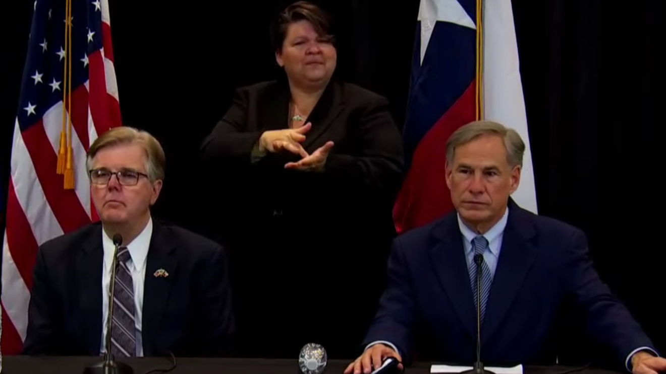 Lt. Gov. Dan Patrick (left) might face an easier road to reelection than Gov. Greg Abbott (right) with Donald Trump's vocal support.