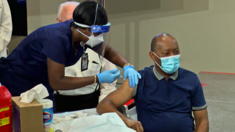 Houston Mayor Sylvester Turner was all smiles behind his mask when he got his first COVID-19 vaccine shot in January.
