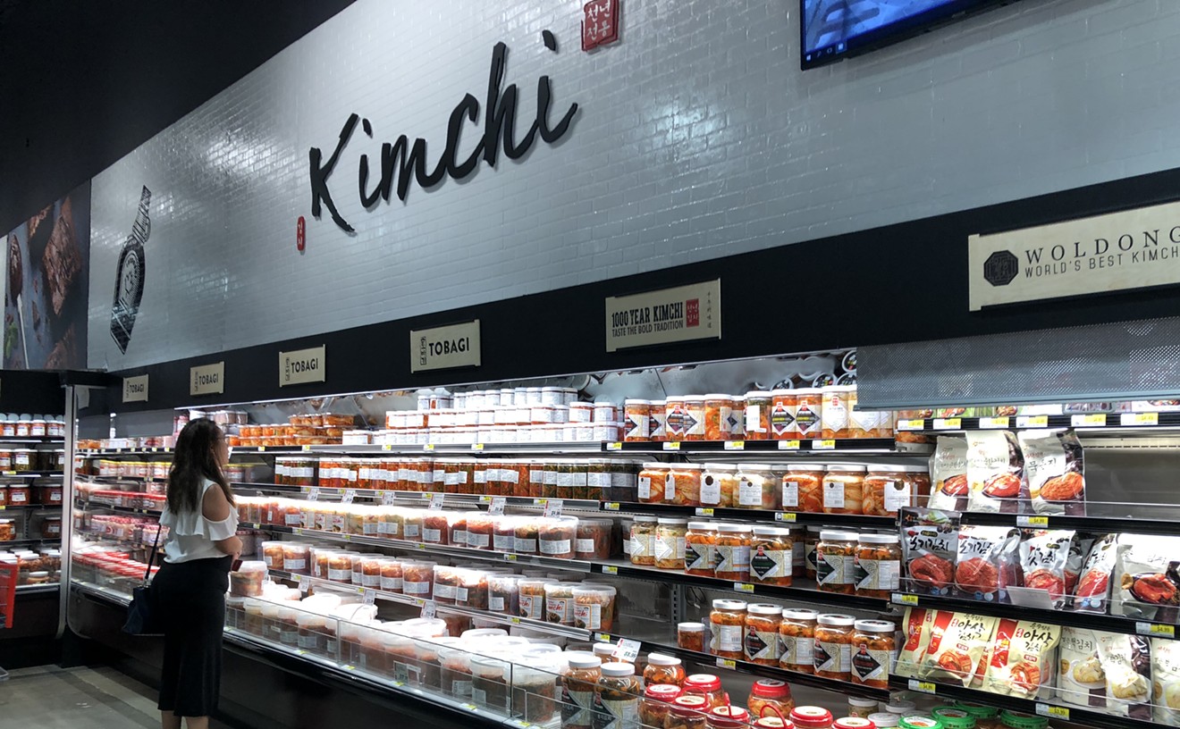 Kim Chi aisle at H Mart in Katy Asiatown.