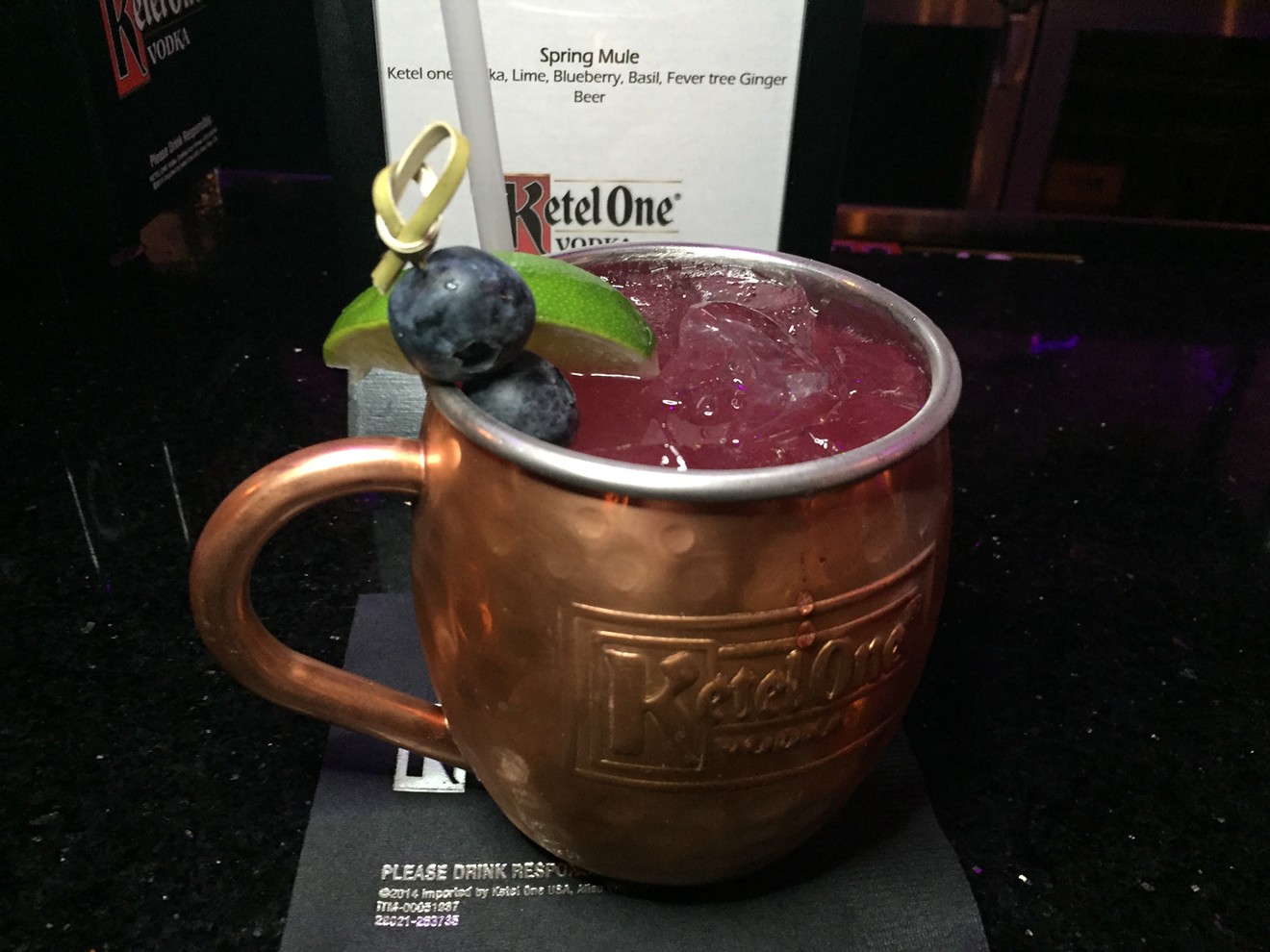 The Spring Mule by Rose Gold Cocktail Den consisted of muddled blueberries and a fresh blueberry garnish.