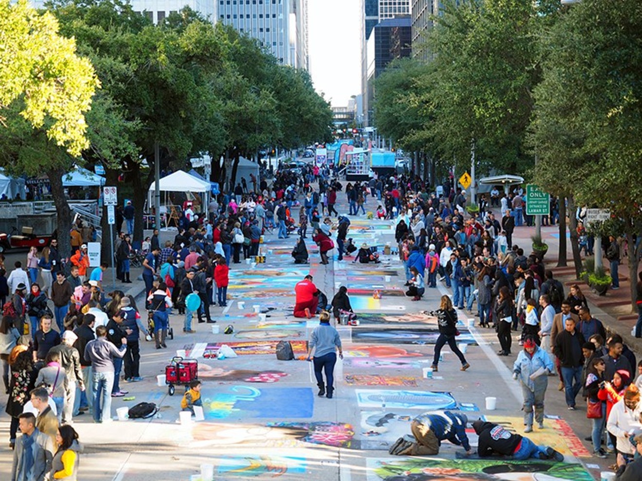 Via Colori is a street painting festival in Houston featuring more than 200 artists using pastel chalks to create amazing, if transitory, works of art.