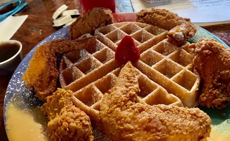 Early morning fried chicken and waffles hit the spot seven days a week.