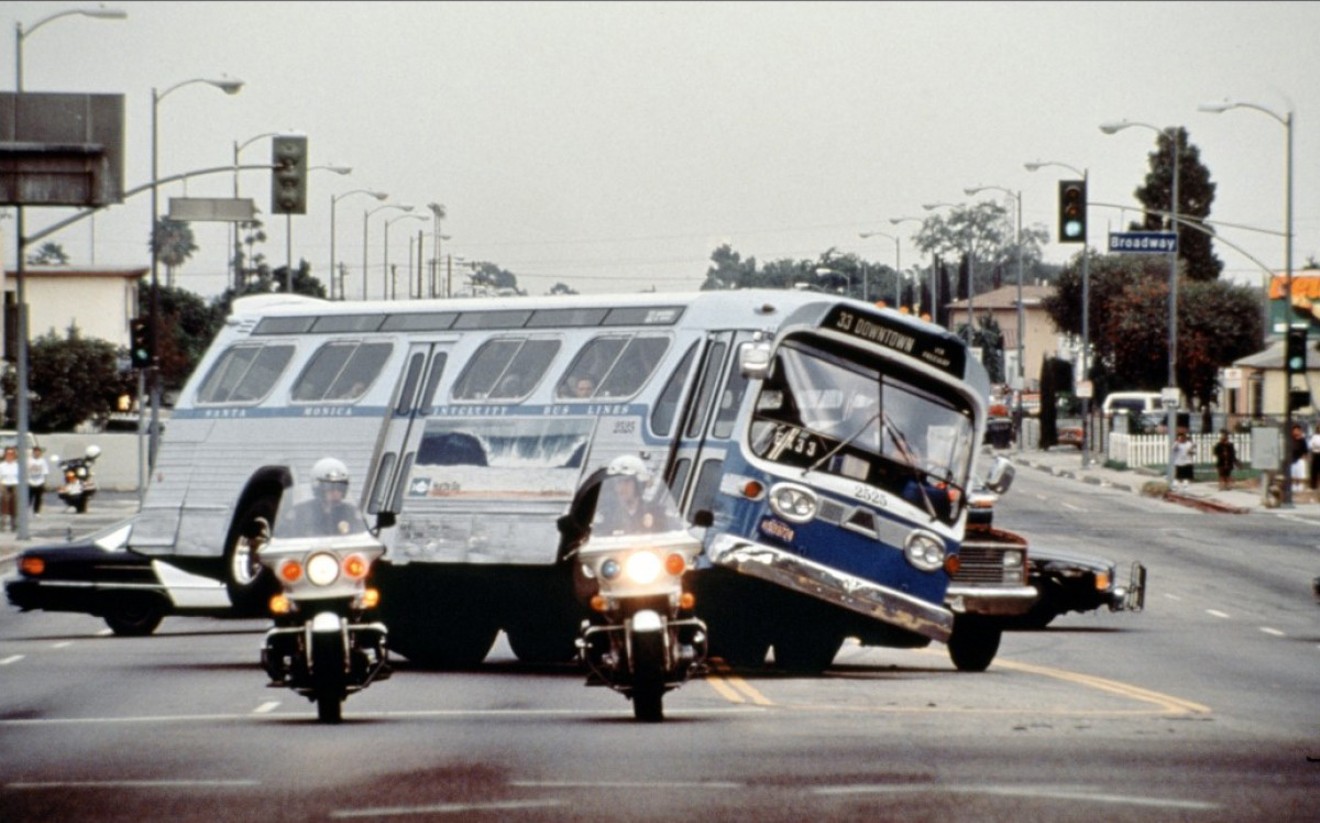 Remember that scene in the movie Speed where they had to do this with a bus and then jump over a missing bridge section? If you can't do this, best avoid Houston highways for a while.