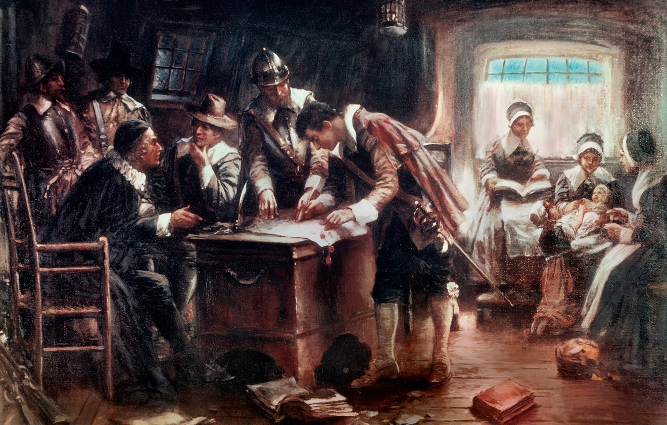 The Signing of the Mayflower Compact that brought the Original Immigrants to America.