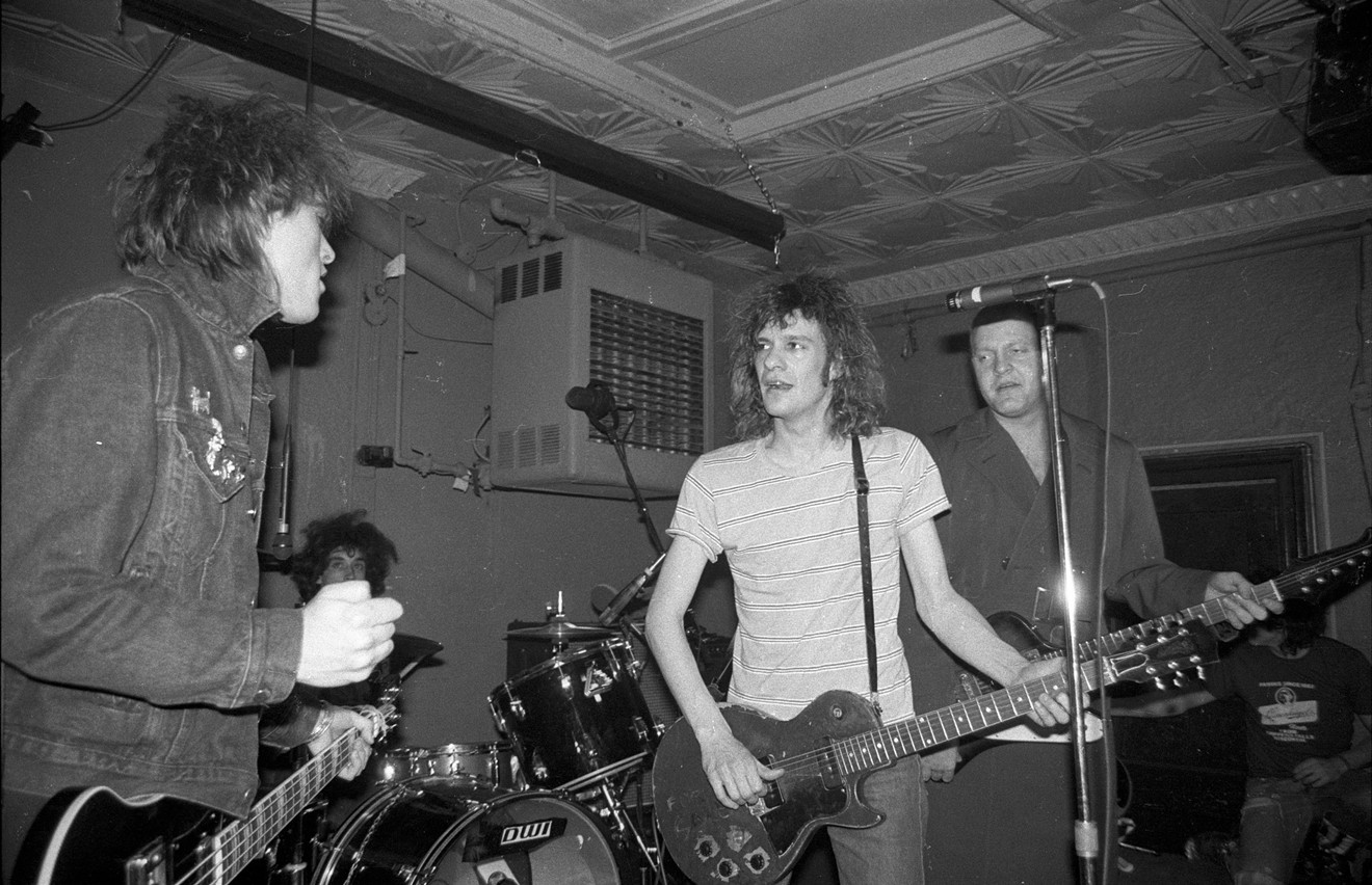 The Replacements onstage at Maxwell's: Tommy Stinson, Chris Mars, Paul Westerberg, Bob Stinson
