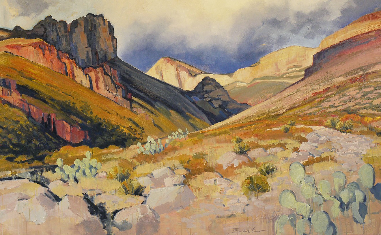 Shumard Canyon, by Mary Baxter, is on view at William Reaves | Sarah Foltz Fine Art in "Mary Baxter: Painting Far West Texas."