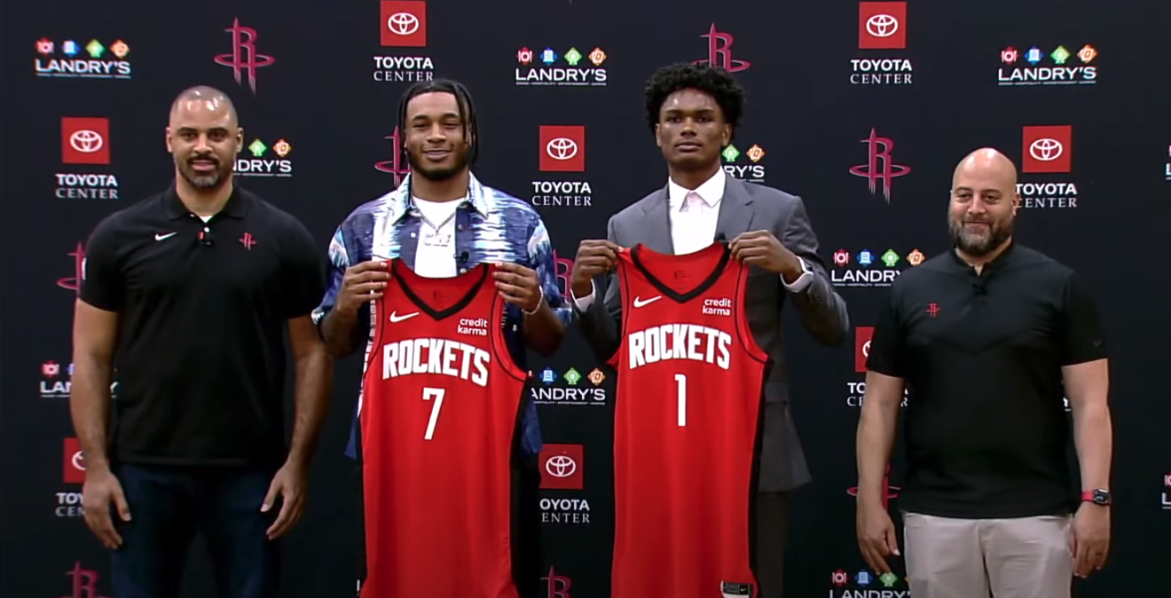 Where Amen Thompson (second from right) and Cam Whitmore (second from left) will fit into Ime Udoka's (left) plans will become clearer after free agency.