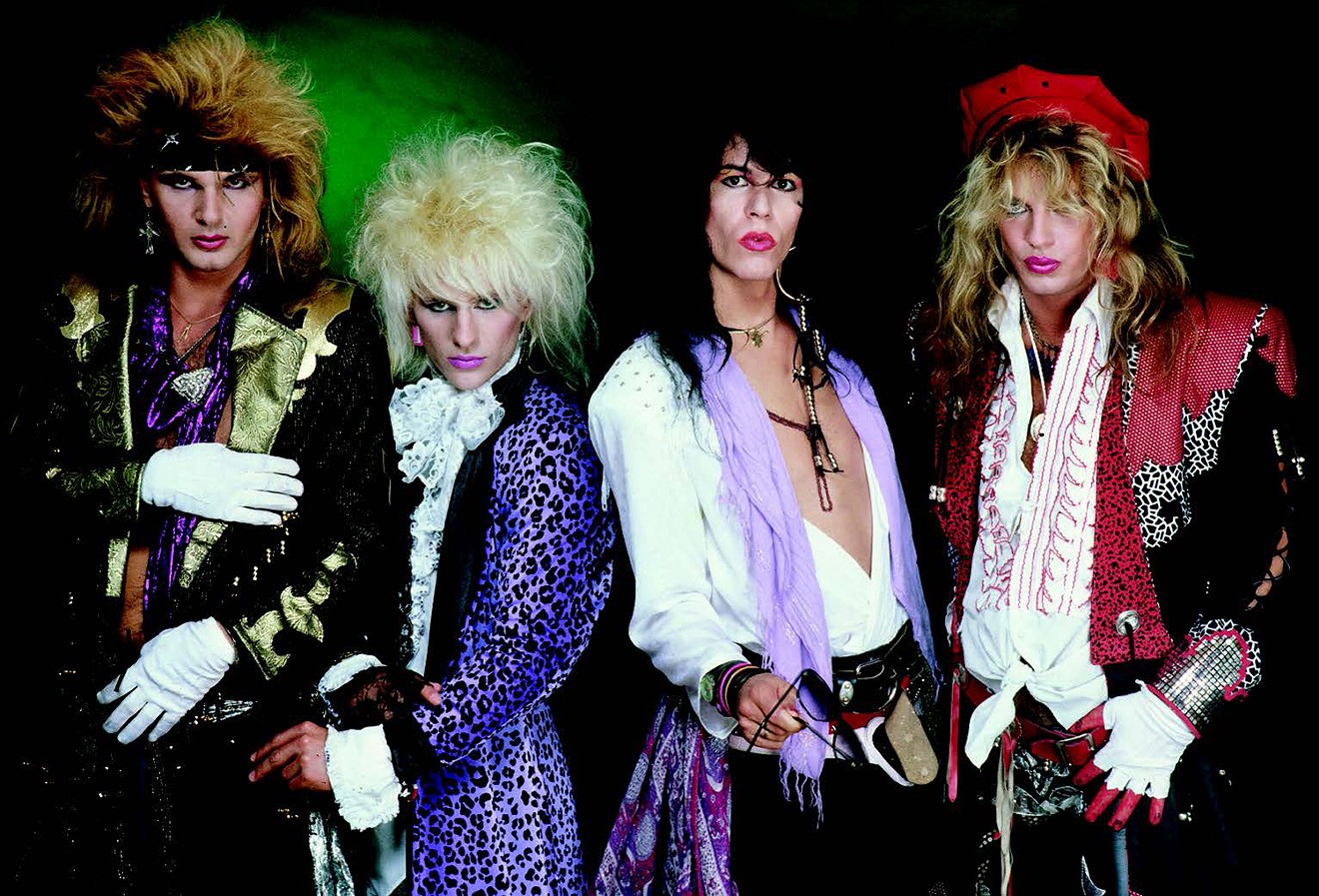 Poison in Los Angeles, CA, 1986. From L to R: Rikki Rockett, C.C. Deville, Bobby Dall, and Bret Michaels.