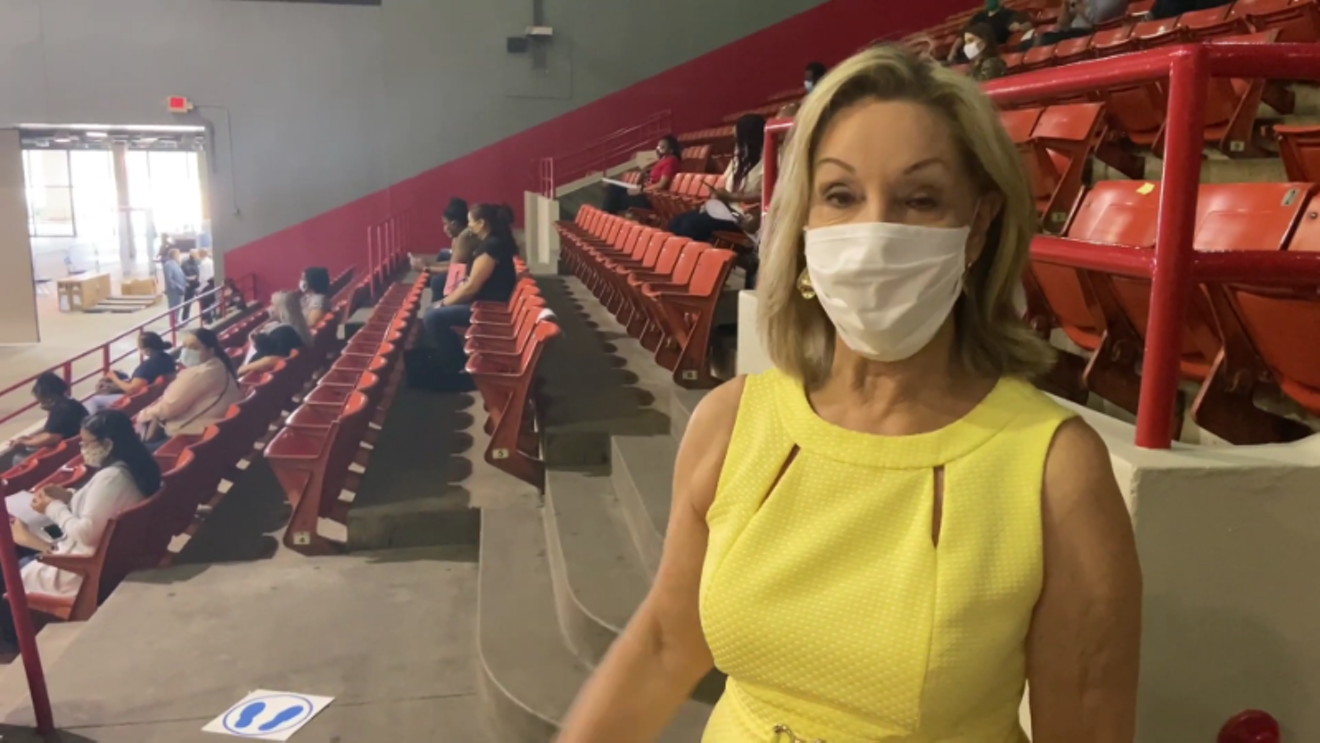 Harris County District Clerk Marilyn Burgess explained to county residents how jury duty at NRG Park works during the pandemic.