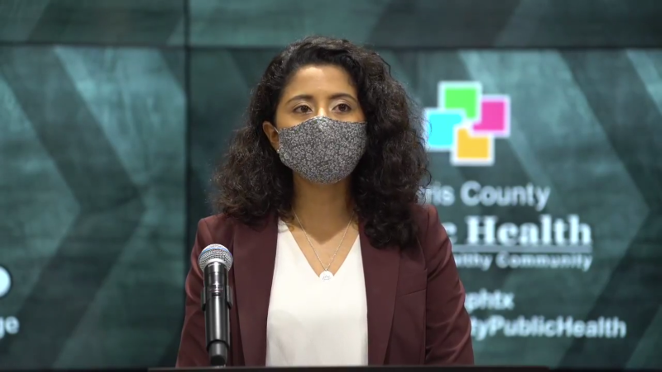 Harris County Judge Lina Hidalgo, once again masked in public, begged vaccinated residents to re-mask given Delta's spread.
