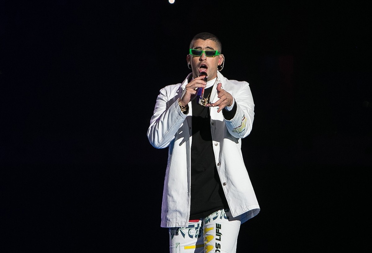 Bad Bunny onstage in Miami at American Airlines Arena in March