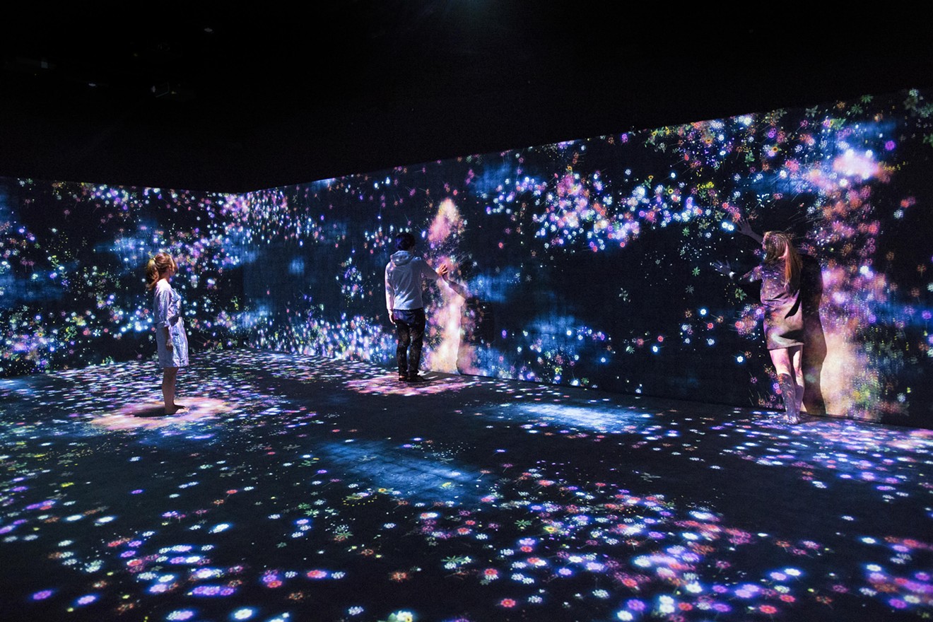Flowers and People, Cannot be Controlled but Live Together – A Whole Year per Hour, an interactive digital installation by teamLab with sound by Hideaki Takahashi, is on view at the Moody Center for the Arts at Rice University, February 25 through August 13.