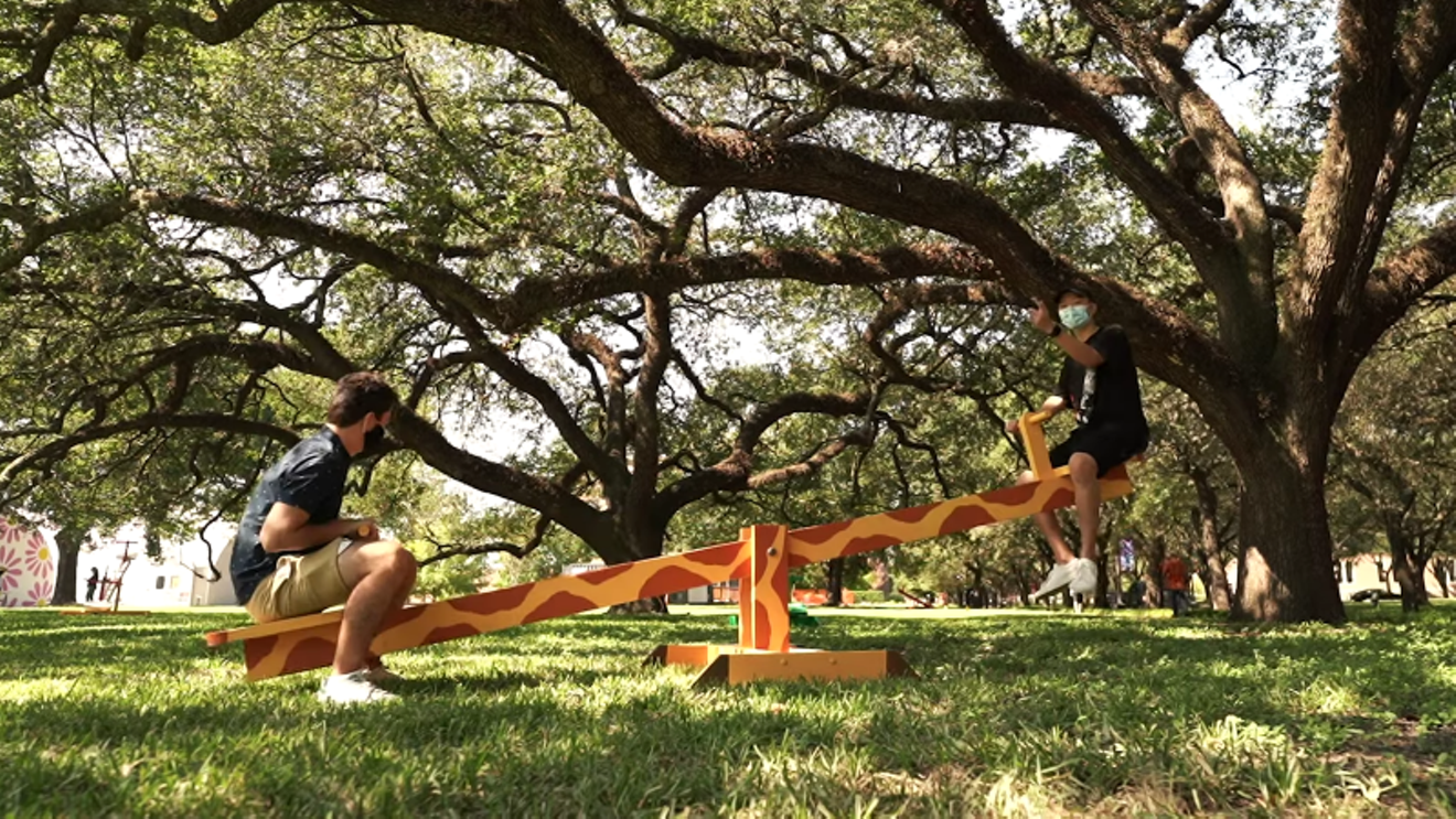 Rice architecture students designed these socially distanced see-saws to give students a way to safely have fun amid the pandemic.