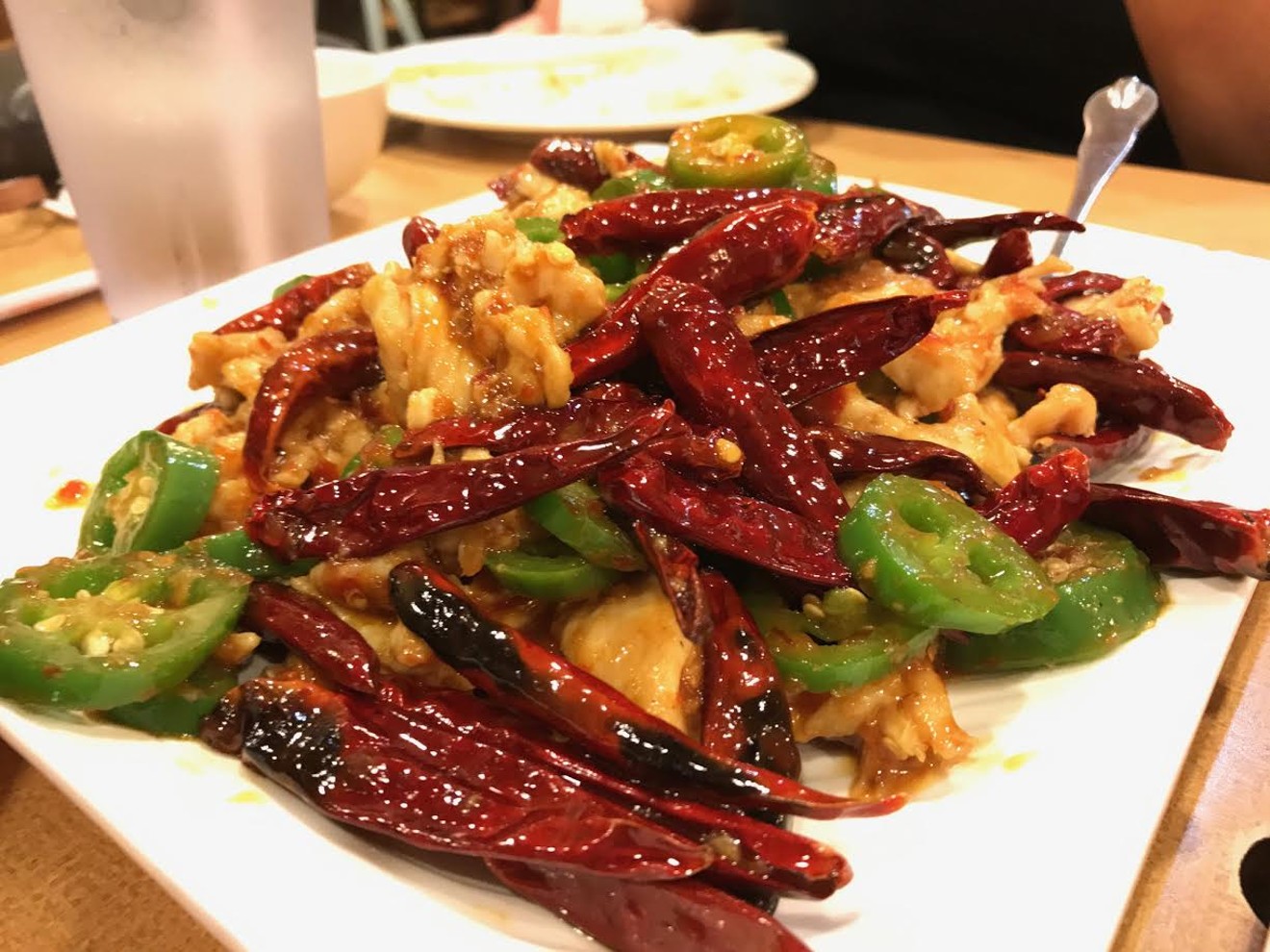 Spicy chicken is a reliable order at Fu Fu Cafe, just beware the red things.