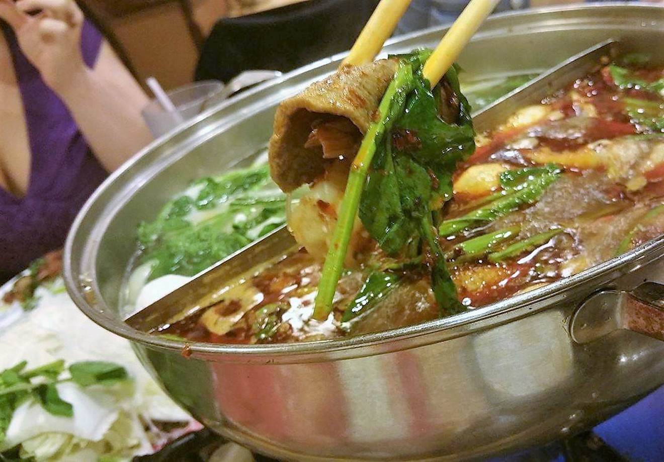 Meat, seafood and vegetables are dipped into a flavorful broth to cook tableside, similar to fondue cooking.