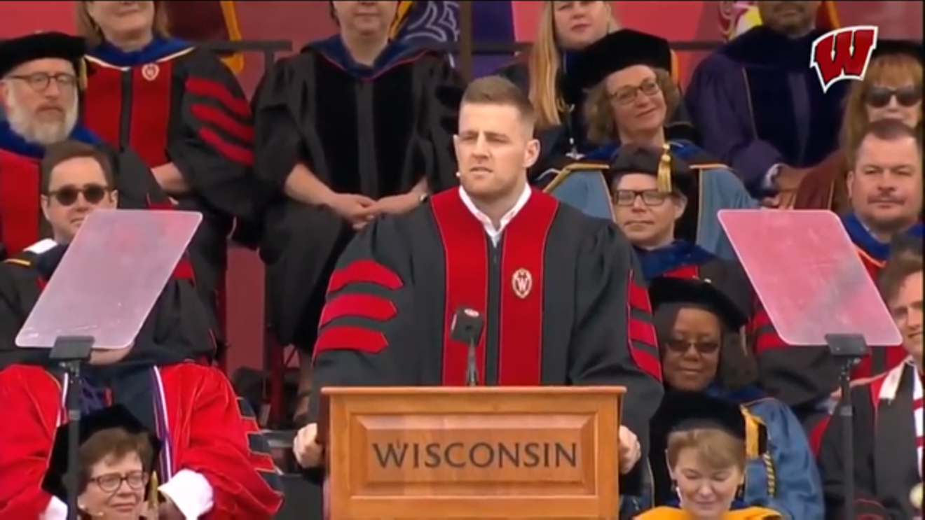 J.J. Watt had some great messages for the graduates at his alma mater.