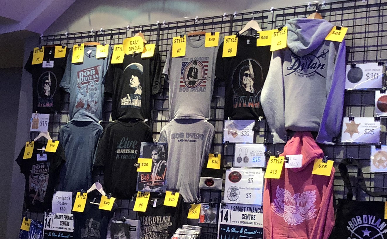 Bob Dylan's management does not allow press or public photography during his shows. So here's a bunch of T-shirts that were for sale in the lobby!