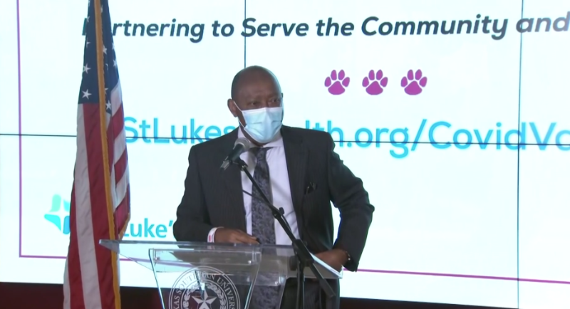 Houston Mayor Sylvester Turner thanked St. Luke's for "coming to the hood" to launch TSU's new COVID-19 vaccine clinic.