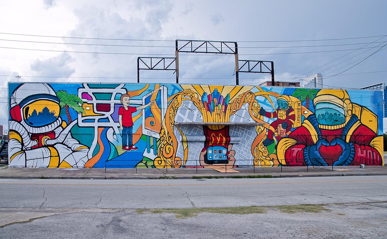 This beautiful mural graces a part of EaDo with its bright colors and local references that represents the symbiotic relationship between McDonald's and our city.