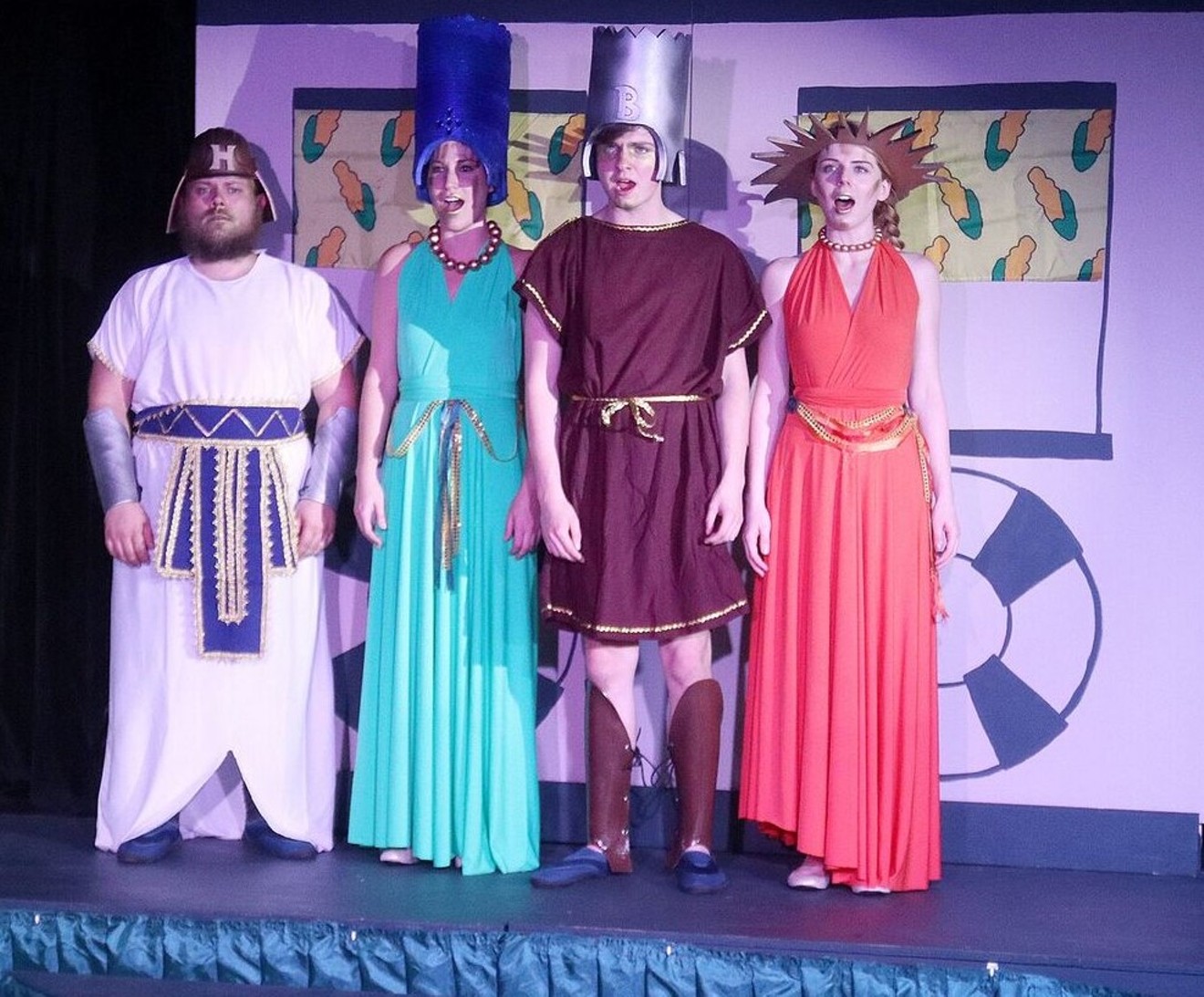 Allen Titel, Jenna Morris,  Jayden Key,  and Kiley Pearson in Obsidian Theatre's production of Mr Burns, A Post-Electric Play