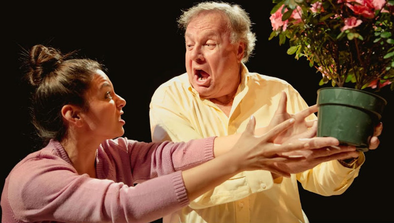 Tania Del Valle (played by Briana Resa) and Frank Butley (Jim Salners) in Native Gardens.
