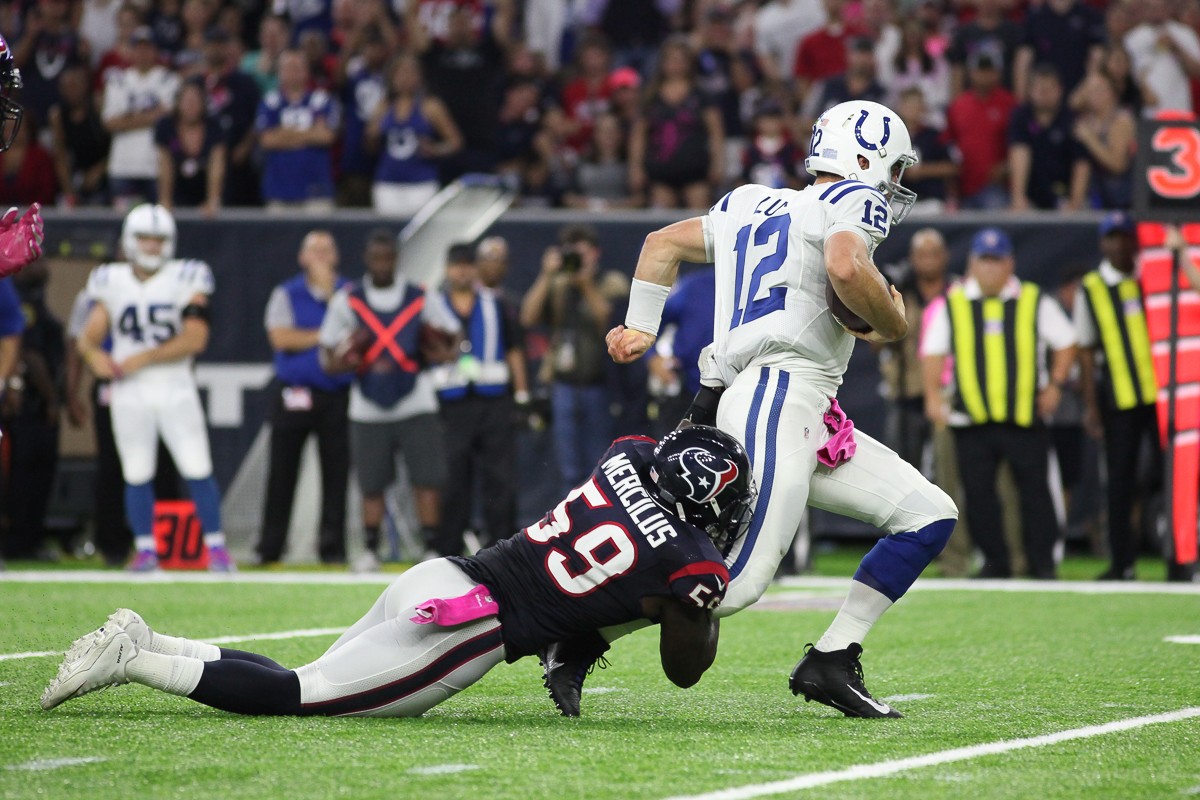 Mercilus and others chasing down Andre Luck will be a key to victory on Sunday.