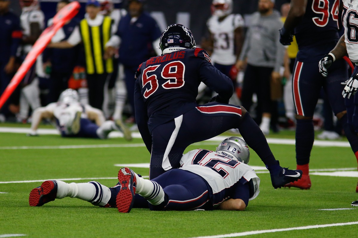 Mercilus (59) and the Texans' pass rush will look to make life miserable for Drew Lock, as they did for Tom Brady.