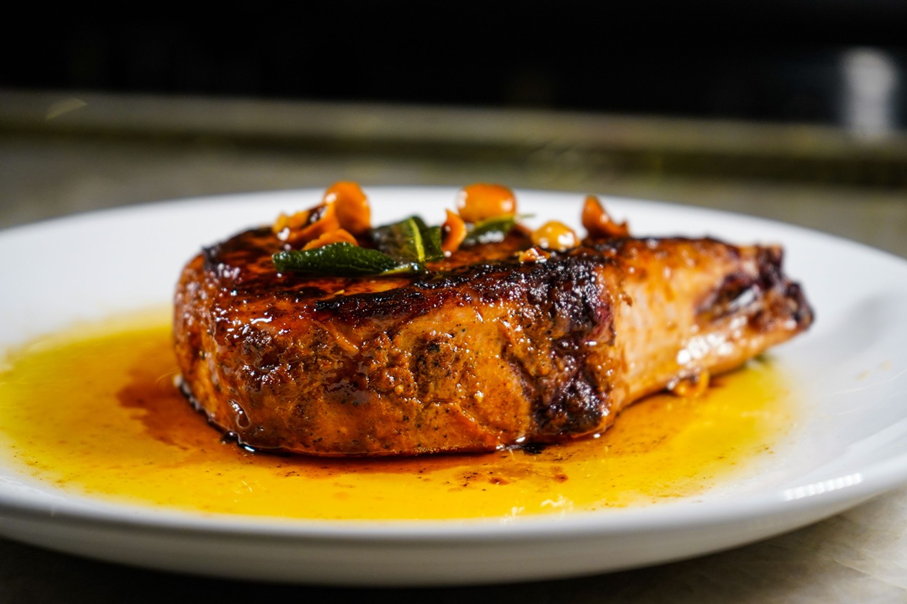 The Double Cut Smoked Pork Chop tempts carnivores at Juliet.