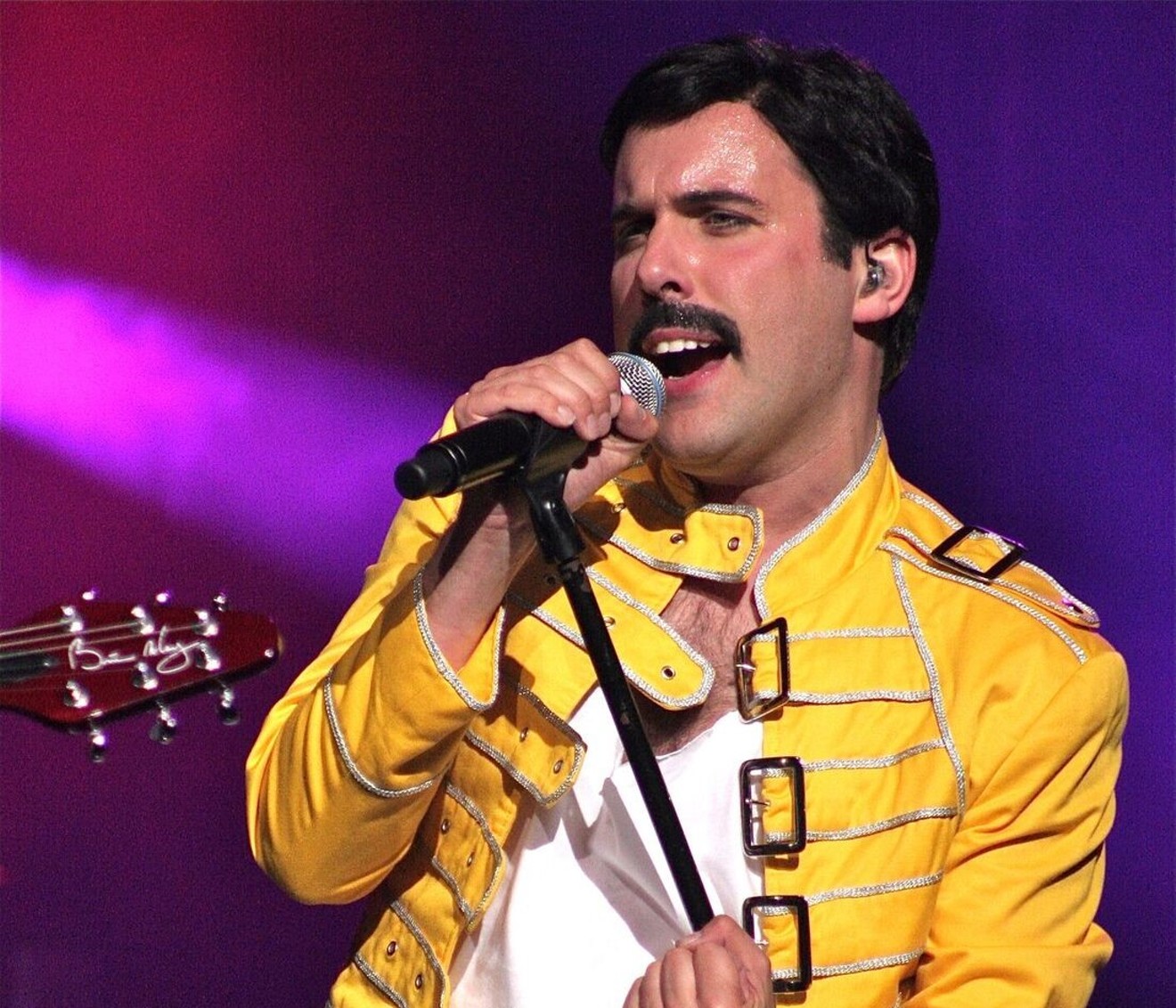 Patrick Myers channels Freddie Mercury in the singer's iconic yellow military-style jacket.