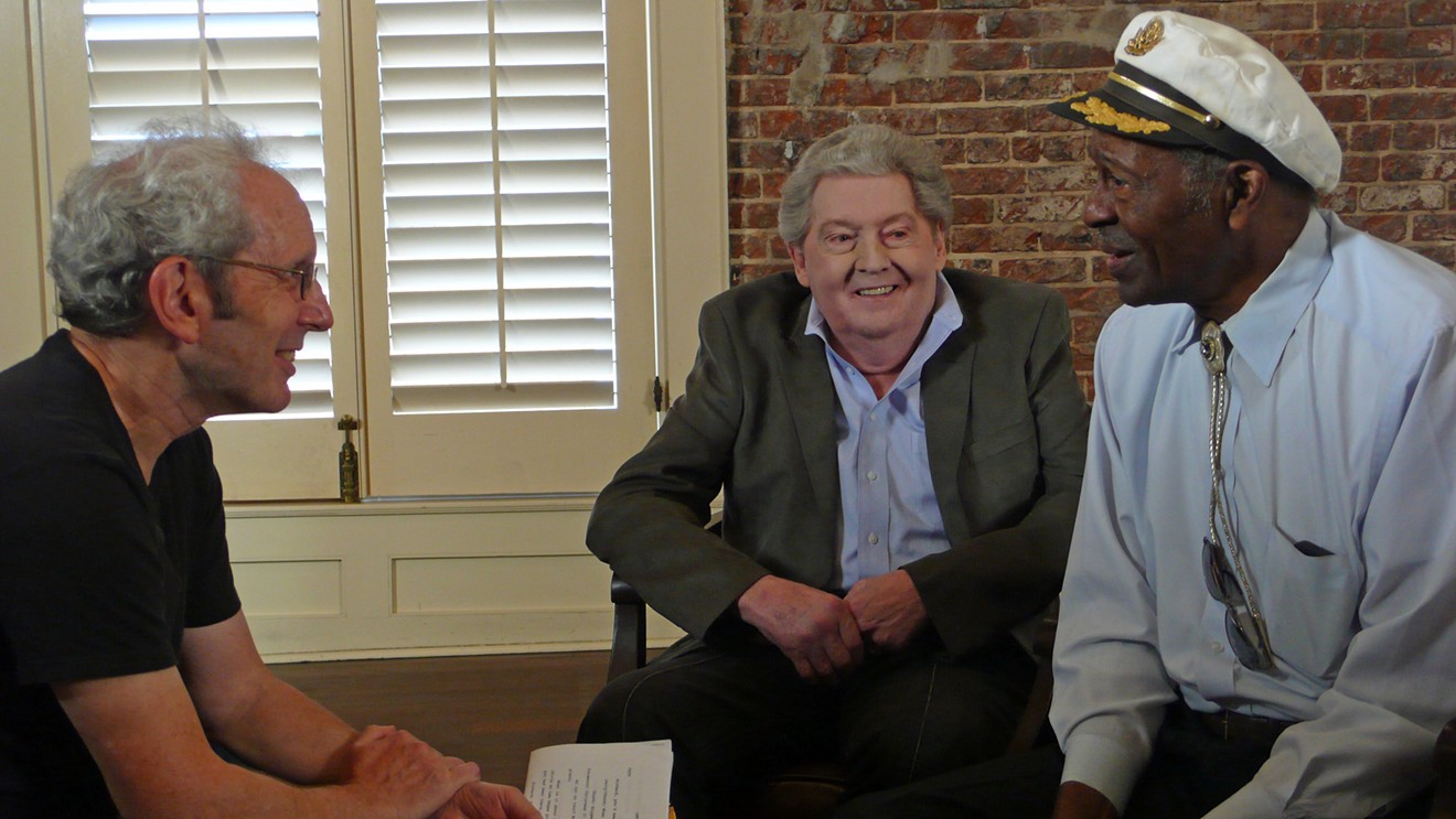 Music journalist Peter Guralnick (left) In New Orleans with Chuck Berry and Jerry Lee Lewis, September 2011.