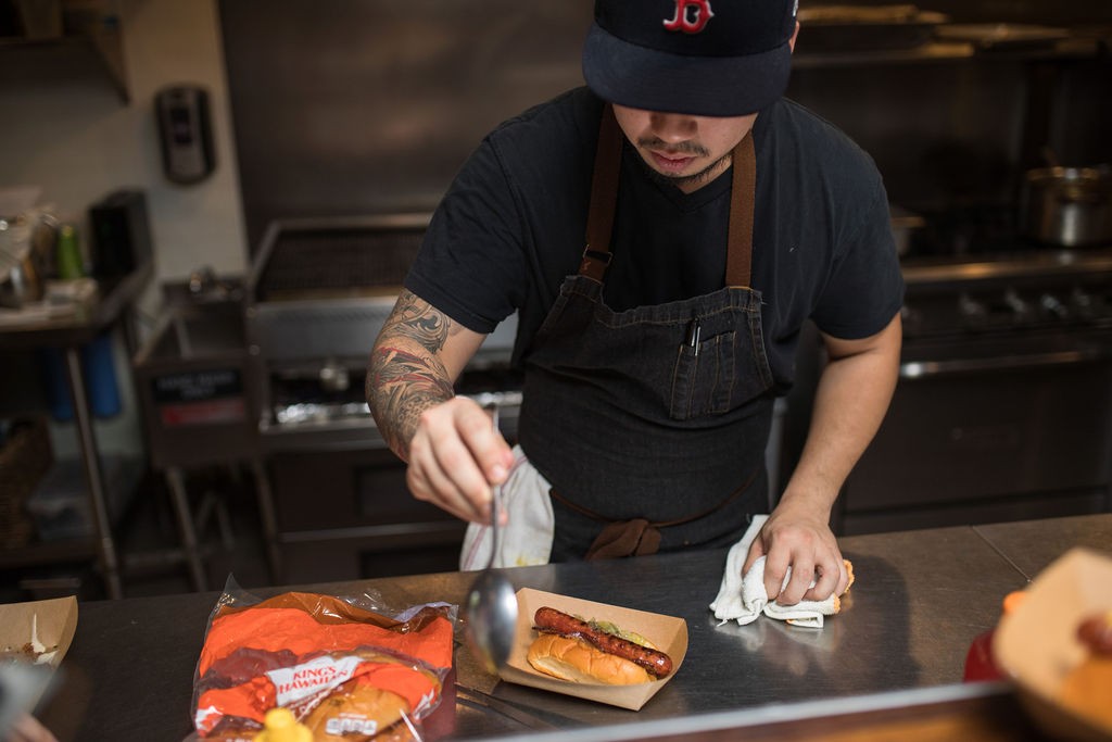 Ryan Lachaine's signature hot dogs were on the menu at the first Booze Can Sunday.