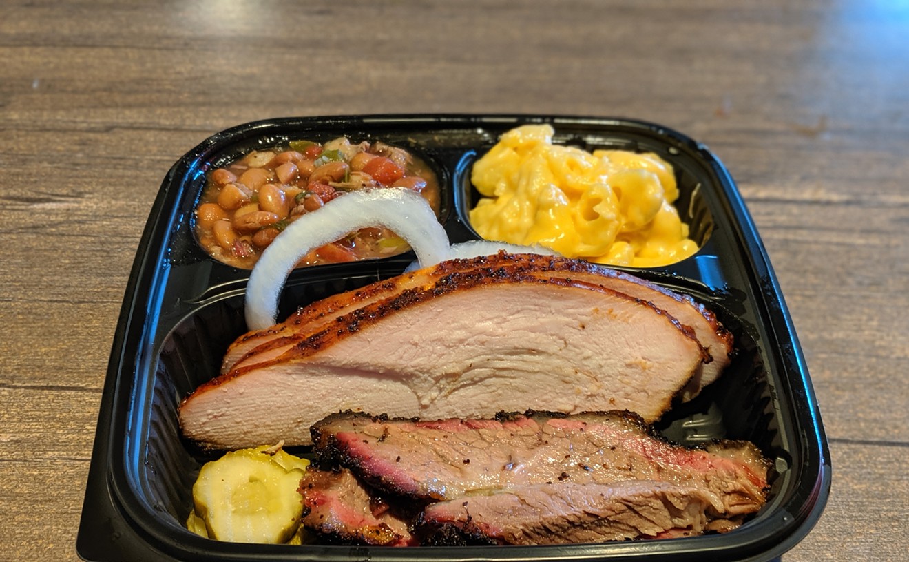 Two meat platter with moist brisket and smoked turkey.