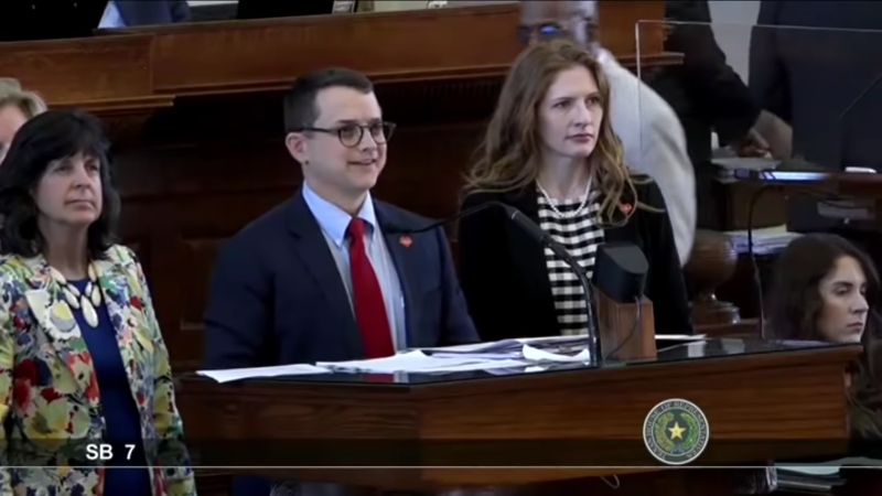 State Rep. Briscoe Cain (middle) was all smiles ahead of the Texas House's vote in favor of controversial voting laws.