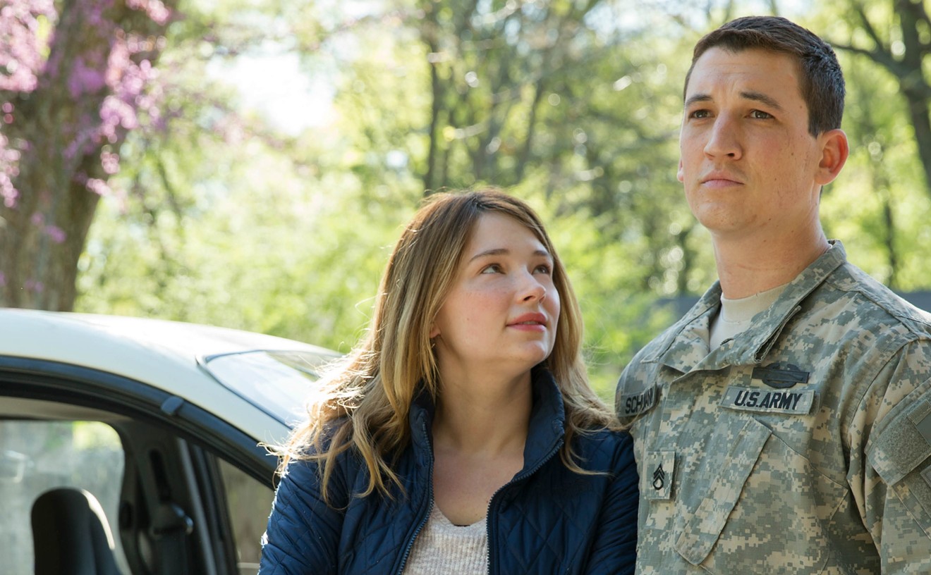 Miles Teller (right) plays Sgt. Adam Schumann, a discharged solider bringing the war back home, and Haley Bennett is his wife Saskia, trying to make it all better, in Thank You for Your Service.