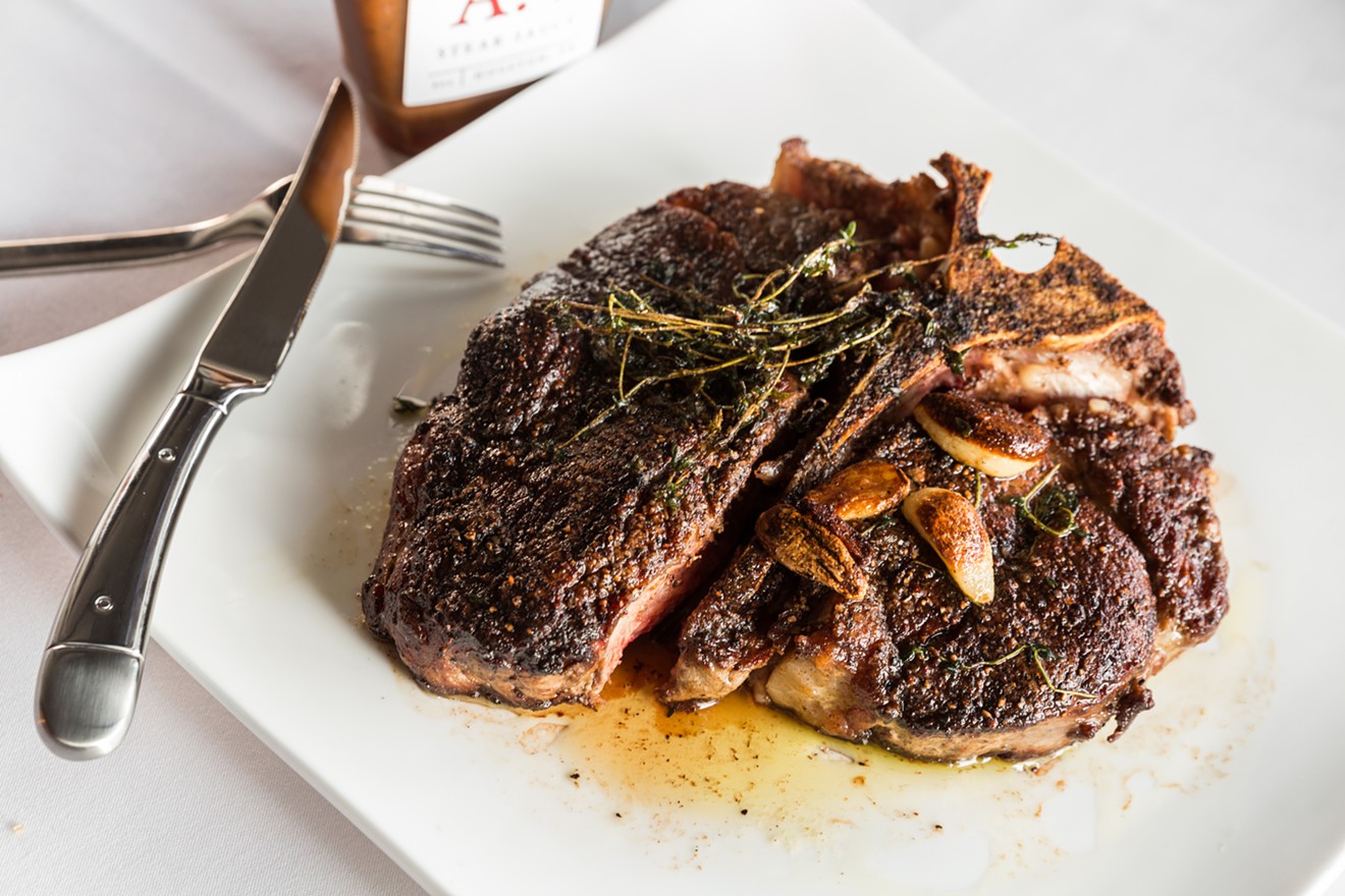This 36-ounce, wet-aged 44 Farms porterhouse is just one of the beautiful cuts at One Fifth Steak.