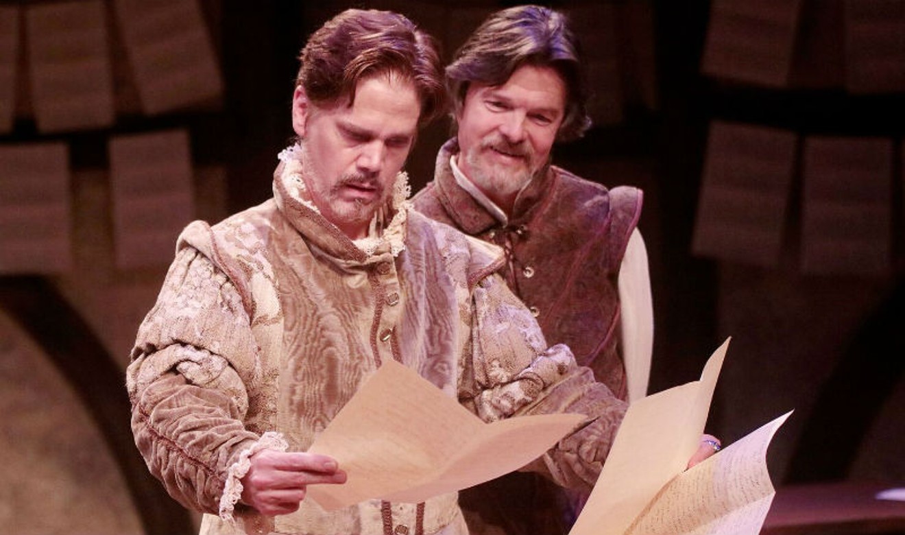 Henry Condell (Dwight Clark) and John Heminges (Joel Sandel) in The Book of Will at Main Street Theater.