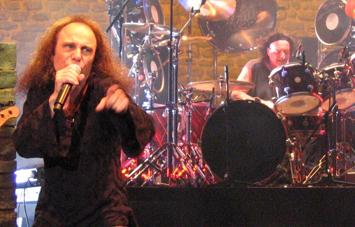 Ronnie James Dio with drummer Vinny Appice in 2007. He had reunited with his former Black Sabbath bandmates to tour and record as Heaven and Hell in the years prior to his death.