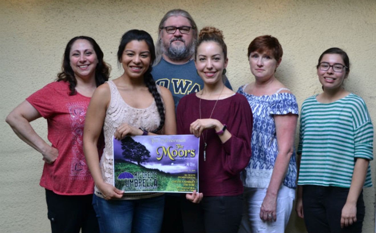 (L-R) Lyndsay Sweeney, Briana Resa, Jon Harvey, Lisa Villegas, Amy Warren and Samantha Jaramillo: the cast of The Moors. Whic one plays the dog and which one the moor hen?