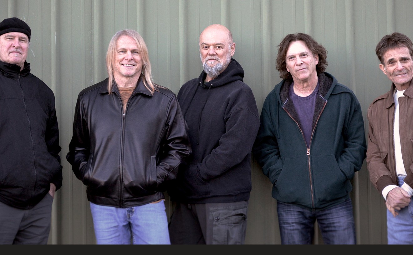 The once and current Dixie Dregs: Steve Davidowski, Steve Morse, Andy West, Rod Morgenstein, and Allen Sloan.