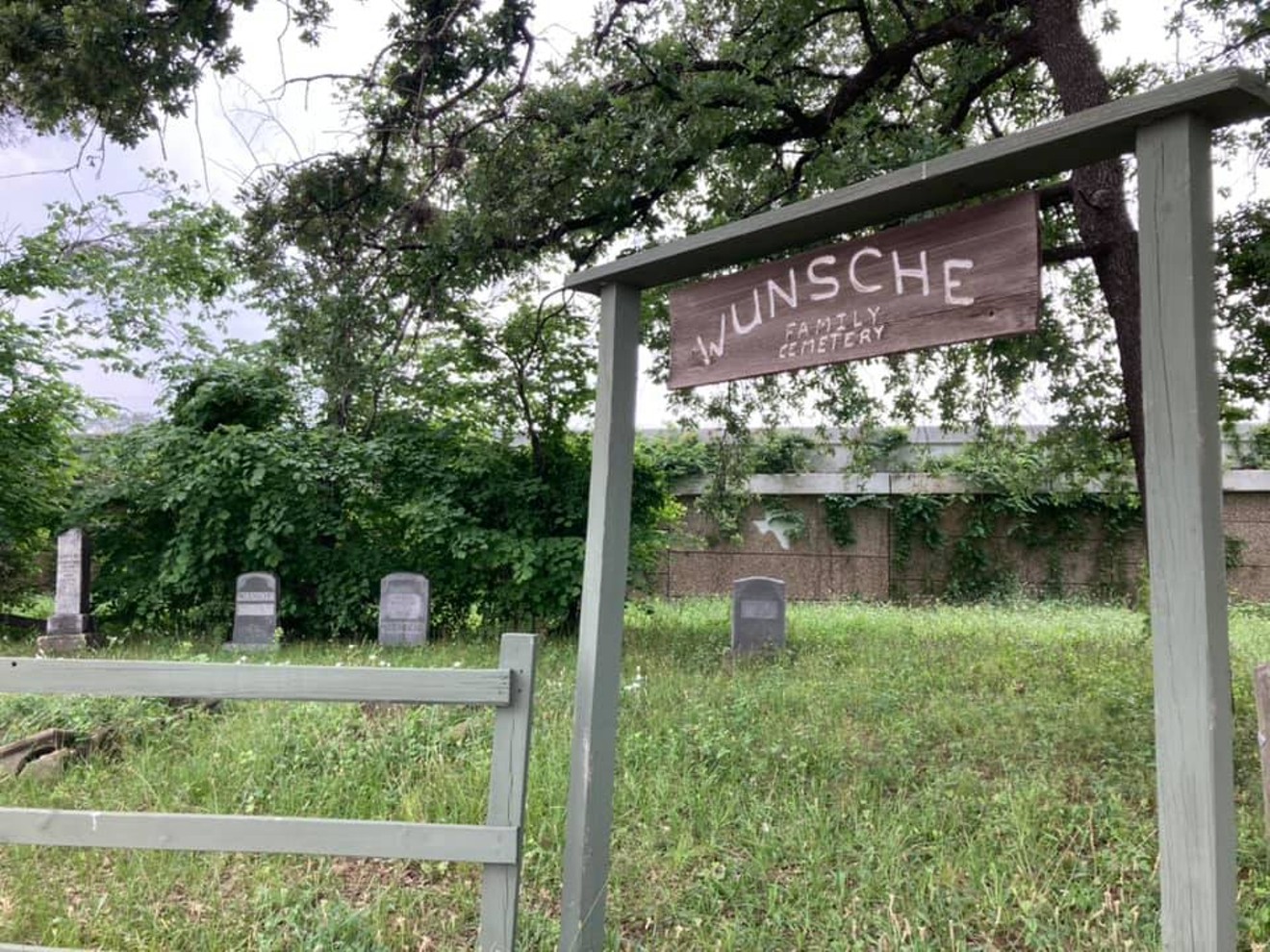 The entrance to the Wunsche Family Cemetery on the I-45 feeder