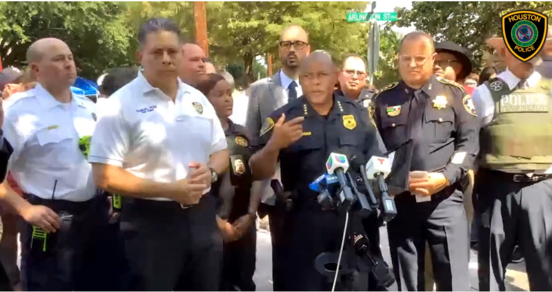 HPD Police Chief Troy Finner addresses the press conference after the all clear was given at Heights High Tuesday.