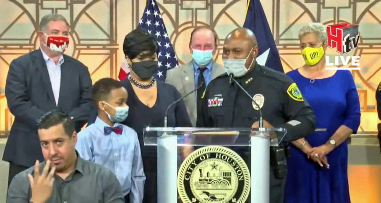 Troy Finner shared the stage with his wife and 10-year-old son after being named Houston's new chief of police Thursday.