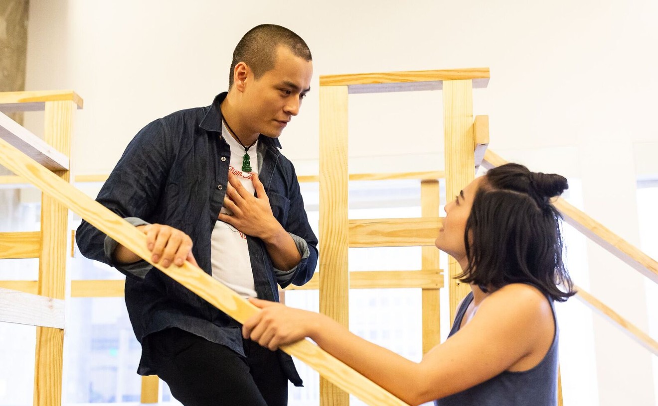David Huynh in rehearsal as Sebastian with Kim Blanck as Viola in Twelfth Night at the Alley Theatre