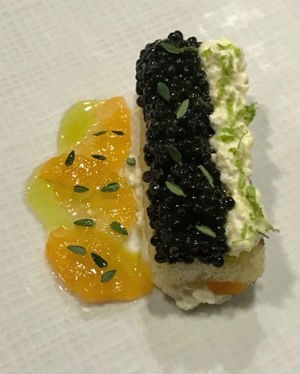 Panino di Caviale; osetra caviar, satsuma, brioche, fried egg. - PHOTO BY AUSTIN WAITER