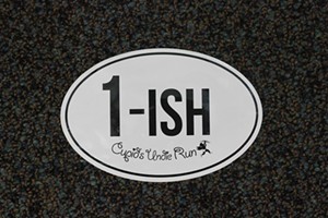 Forget 13.1 or 26.2 race stickers; purchase this 1-ish mile sticker for just $5. - SCREENSHOT OF 1-ISH MILE STICKER AVAILABLE ONLINE FROM CUPID'S CHARITY STORE